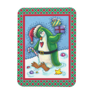 KUTE CHRISTMAS PENGUIN DRESSED IN GROEN, VANDAAG MAGNEET