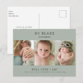 Kute Collage Foto Sage Baby Birth Announance Aankondigingskaart (Voorkant / Achterkant)