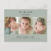Kute Collage Foto Sage Baby Birth Announance Aankondigingskaart (Voorkant)