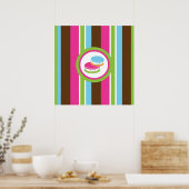 Kute Colorful Bakery Macaroons Fun Stripe Wall Art Poster (Keuken)