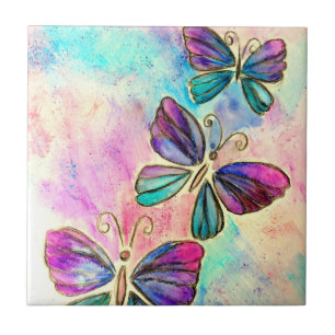 Kute Colorful Butterflies Flying - Waterverf Art Tegeltje