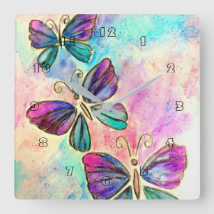 Kute Colorful Butterflies - Spring Joy - Painting Vierkante Klok