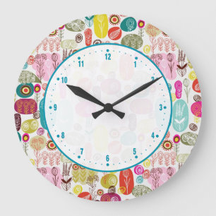 Kute Colorful Doodle Floral Design Grote Klok