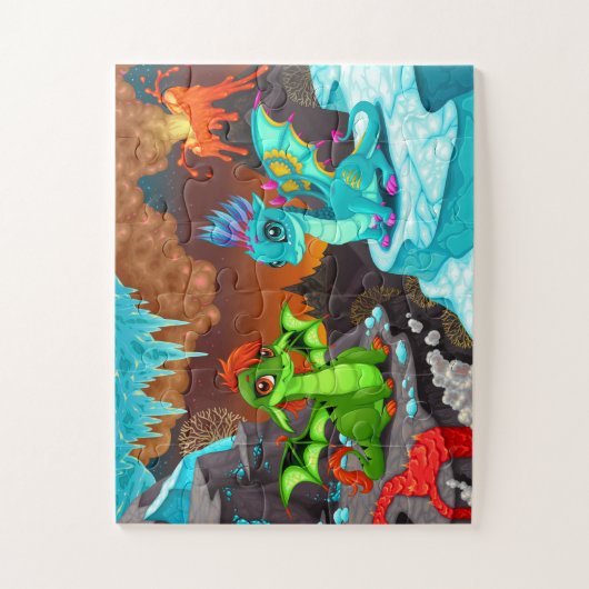 Kute Colorful Dragons Valley Legpuzzel (Verticaal)
