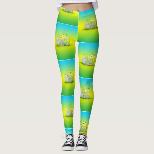 Kute Colorful Easter Egg, Chick Snowdrop patroon Leggings (Voorkant)