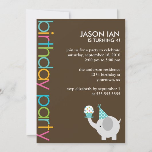 Kute Colorful Elephant-kinderen Birthday Party Kaart (Voorkant)