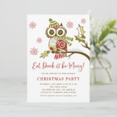 Kute Colorful Festive Green Owl kerstparty Kaart (Staand voorkant)