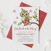 Kute Colorful Festive Green Owl kerstparty Kaart