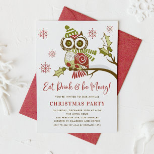 Kute Colorful Festive Green Owl kerstparty Kaart