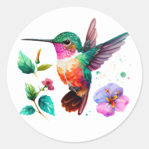 Kute Colorful Hummingbird and bloemen Ronde Sticker