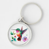 Kute Colorful Hummingbird and bloemen Sleutelhanger (Voorkant)