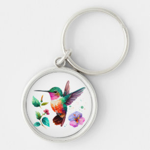 Kute Colorful Hummingbird and bloemen Sleutelhanger
