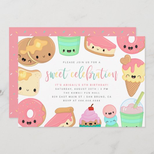 Kute Colorful Kawaii Sweet Elements Kinderen Birth Kaart (Voorkant / Achterkant)