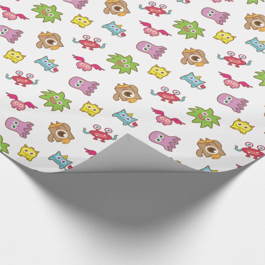 Kute Colorful Little Monster Pattern Cadeaupapier (Hoek)