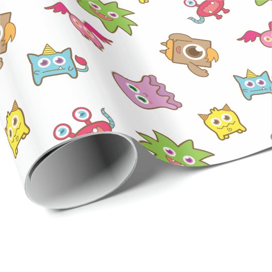 Kute Colorful Little Monster Pattern Cadeaupapier (Rol Hoek)