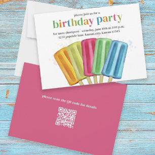 Kute Colorful Moderne Birthday Popsicles QR Code Kaart