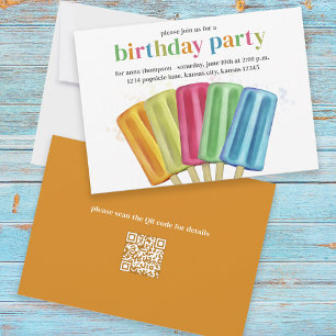Kute Colorful Moderne Birthday Popsicles QR Code Kaart