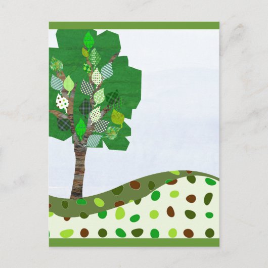 Kute Colorful Patchwork Tree en Green Hills Briefkaart (Voorkant)