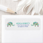 Kute Colorful Retro Floral Elephants Label (Insitu)