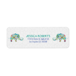 Kute Colorful Retro Floral Elephants Label