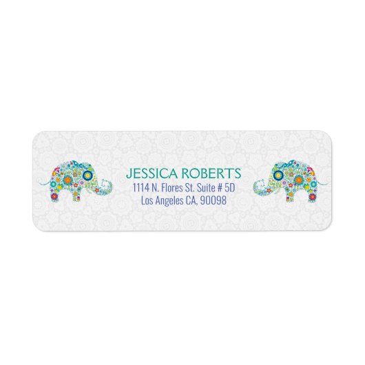 Kute Colorful Retro Floral Elephants Label (Voorkant)