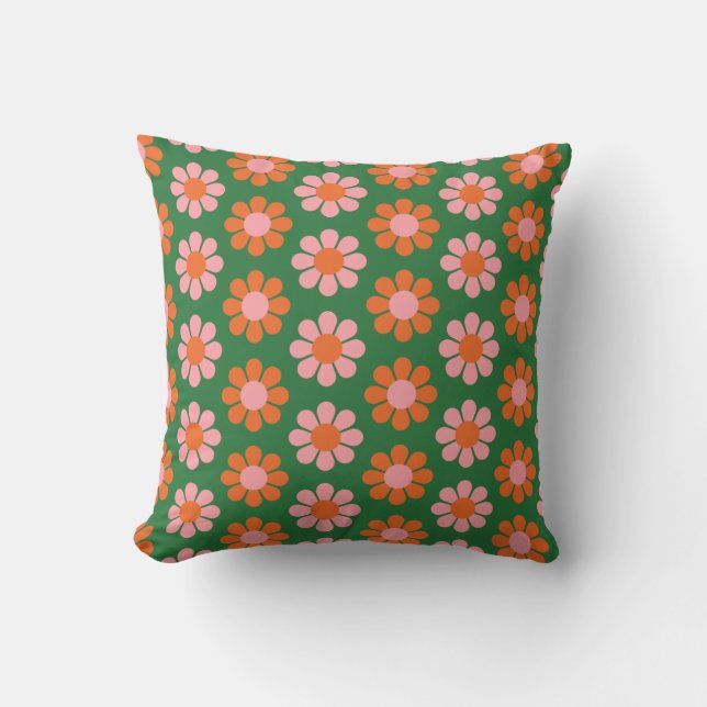 Kute Colorful Retro Flower Pattern Green and Roze Kussen (Voorkant)