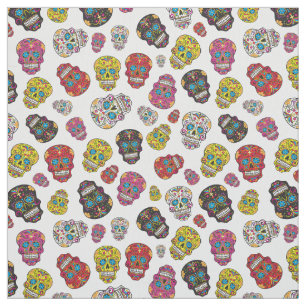 Kute Colorful Sugar Skull Day of the Dead Print Stof