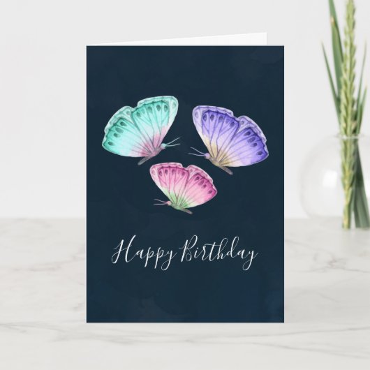 Kute Colorful Waterverf Butterflies Birthday Kaart (Voorkant)