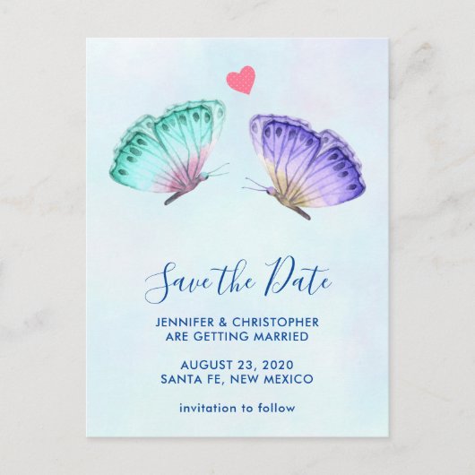 Kute Colorful Waterverf Butterflies Save the Date Briefkaart (Voorkant)
