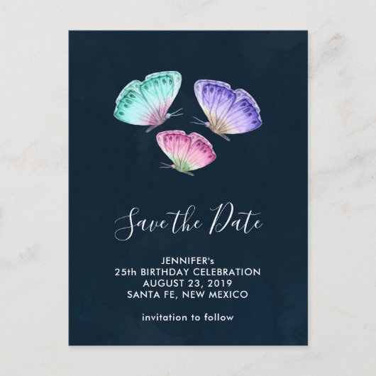 Kute Colorful Waterverf Butterflies Save the Date Briefkaart (Voorkant)