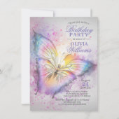 Kute Colorful Waterverf Butterfly Birthday Party Kaart (Voorkant)