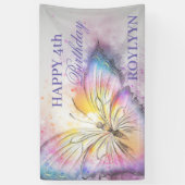 Kute Colorful Waterverf Butterfly Birthday Party Spandoek (Verticaal)
