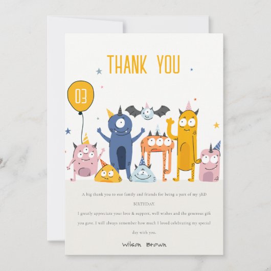 Kute Colorful Yellow Monsters Kinderen van afgelop Bedankkaart (Voorkant)