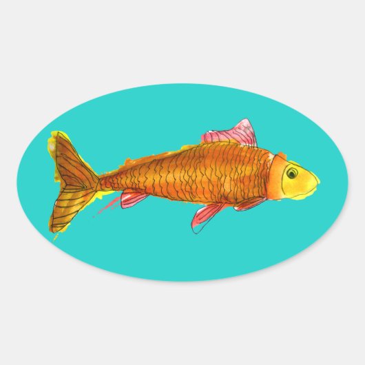 Kute comet goldfish pop art illustratie ovale sticker (Voorkant)
