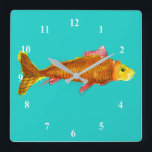 Kute comet goldfish pop art illustratie vierkante klok<br><div class="desc">Uit een originele illustratie van Zoe Tuong van schattige komeet-goudvis in oranje en geel zwemmen in een tank of vijver.  Aquatisch dierenthema voor goudvisliefhebbers voor gezelschapsdieren en vis- en aquariumhobbyliefhebbers overal.</div>