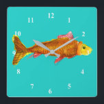 Kute comet goldfish pop art illustratie vierkante klok<br><div class="desc">Uit een originele illustratie van Zoe Tuong van schattige komeet-goudvis in oranje en geel zwemmen in een tank of vijver.  Aquatisch dierenthema voor goudvisliefhebbers voor gezelschapsdieren en vis- en aquariumhobbyliefhebbers overal.</div>