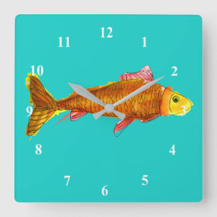 Kute comet goldfish pop art illustratie vierkante klok
