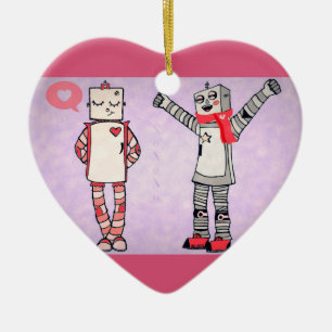 Kute Comic Style Valentijnsdagen robots Keramisch Ornament