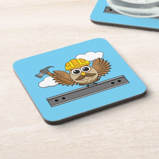 Kute constructiewerper met harde Pet Cartoon Bier Onderzetter (Linkerzijde)