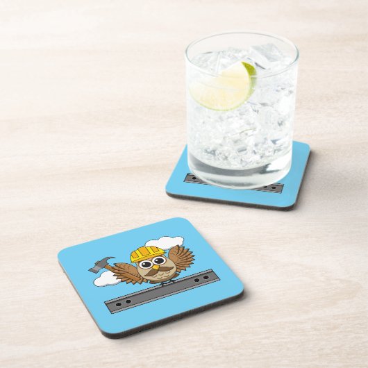 Kute constructiewerper met harde Pet Cartoon Bier Onderzetter (Rechterzijde)