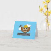 Kute constructiewerper met harde Pet Cartoon Kaart (Gele Bloem)