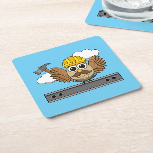 Kute constructiewerper met harde Pet Cartoon Kartonnen Onderzetters (Schuin)