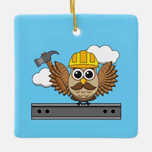 Kute constructiewerper met harde Pet Cartoon Keramisch Ornament (Voorkant)