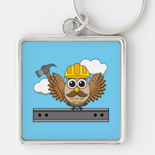 Kute constructiewerper met harde Pet Cartoon Sleutelhanger