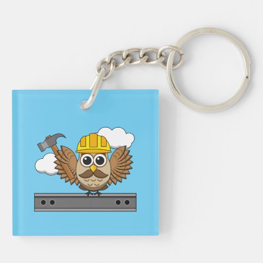 Kute constructiewerper met harde Pet Cartoon Sleutelhanger (Achterkant)