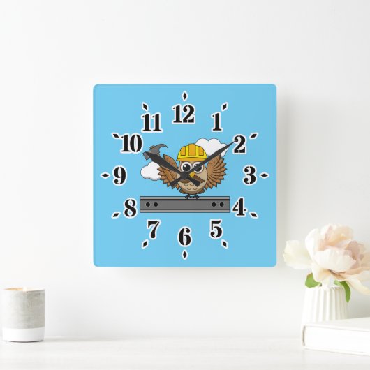 Kute constructiewerper met harde Pet Cartoon Vierkante Klok (Huis)