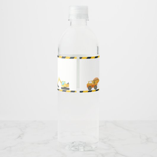 Kute construction Theme Kind Birthday Party Waterfles Etiket (Achterkant)