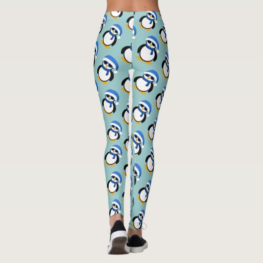 Kute coole pinguïn met kerstwinterpatroon blauw leggings (Achterkant)