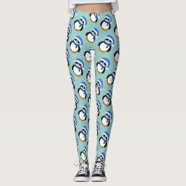 Kute coole pinguïn met kerstwinterpatroon blauw leggings