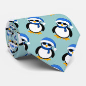 Kute coole pinguïn met kerstwinterpatroon blauw stropdas (Opgerold)